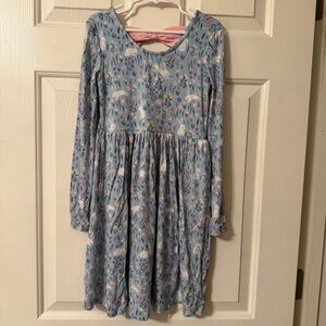Little Sleepies L/s Bow Skater Blue Floral Bunny Dress